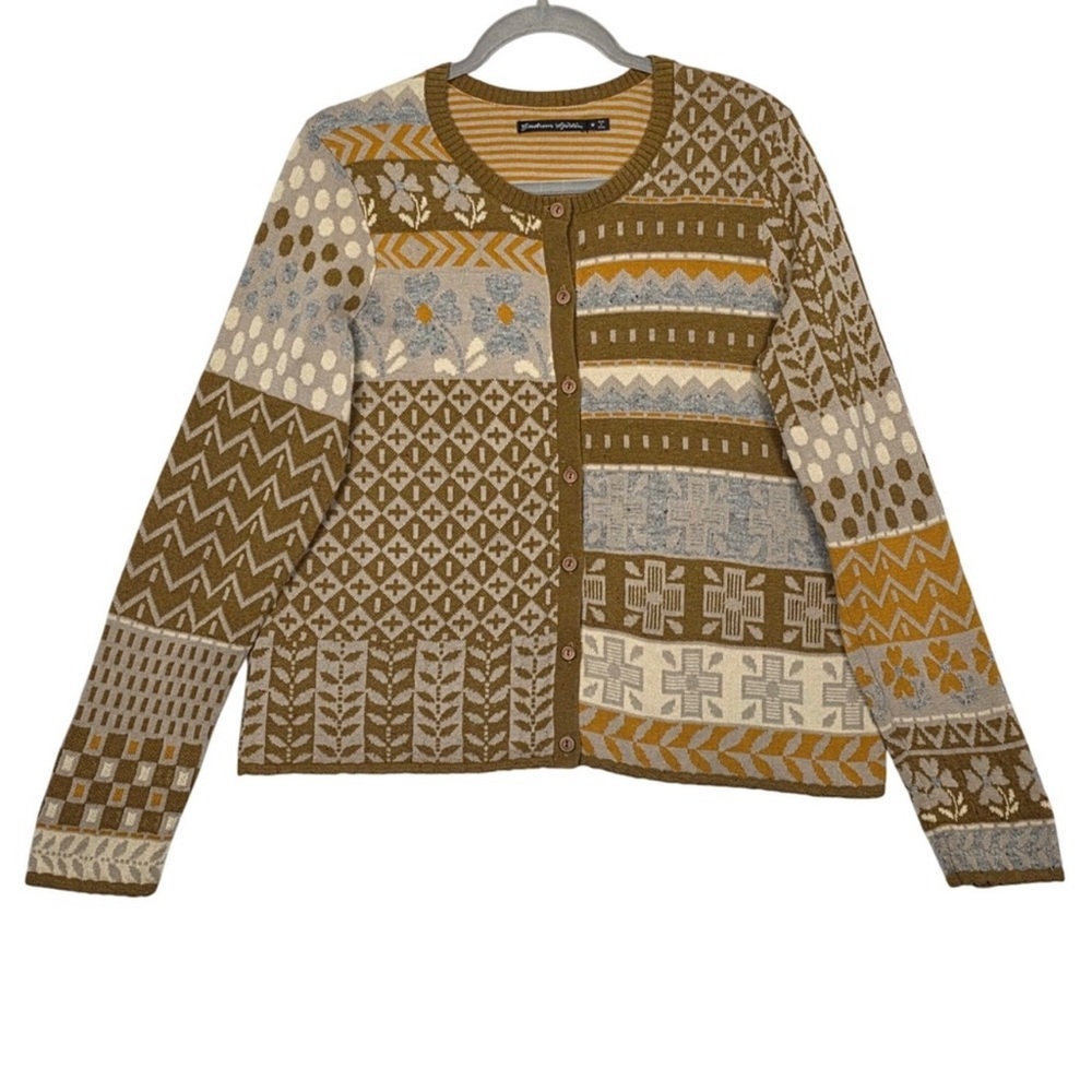 Gudren Sjoden cotton blend intarsia patterned sweater cardigan size XXL